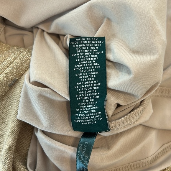 Lauren Ralph Lauren Gold Tone Sparkle Long Sleeve Cocktail Midi Dress Size 12 - Picture 12 of 17